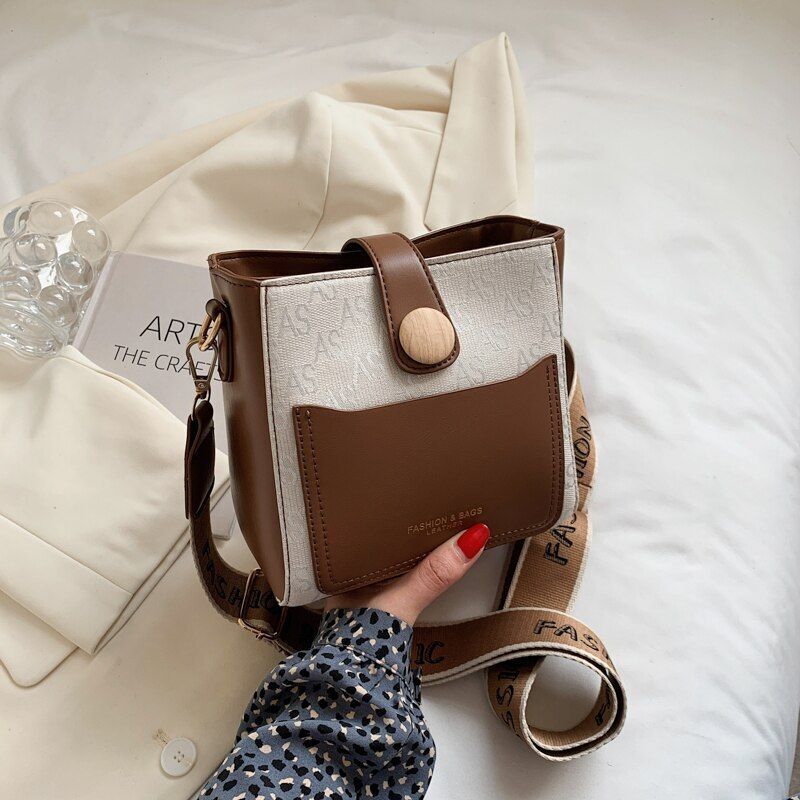 Small Bucket Shoulder Bag Synthetic Leather Messenger Bag Crossbody Bags Casual