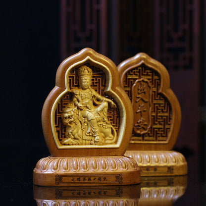 Wooden Carving Zodiac Buddha Car Safety Charm Ornaments Guanyin Statue Car Home