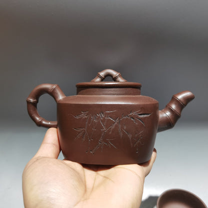 Chinese Yixing Zisha Clay Handmade Exquisite Teapot（：竹韵套壶 底款：顾景舟）