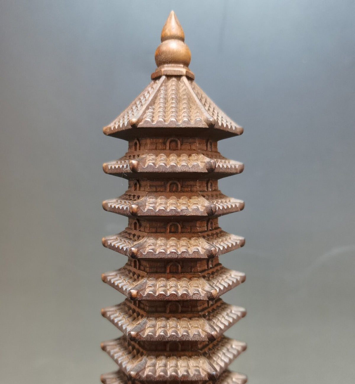 Antique Vintage Chinese Boxwood Nicely Carved Wenchang Pagoda Statue Sculpture