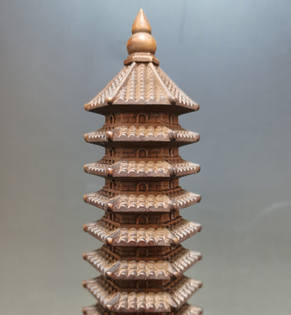 Antique Vintage Chinese Boxwood Nicely Carved Wenchang Pagoda Statue Sculpture