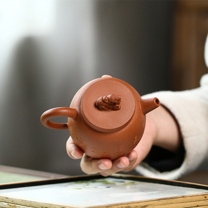 210ml Chinese Yixing Handmade Carved Purple Clay Teapot Kung Fu Tea Set Decorate