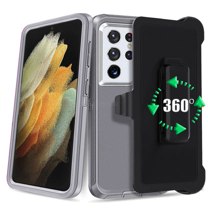 For Samsung Galaxy S21 Plus/Ultra 5G Hard Belt Clip Case Cover Tempered Glass
