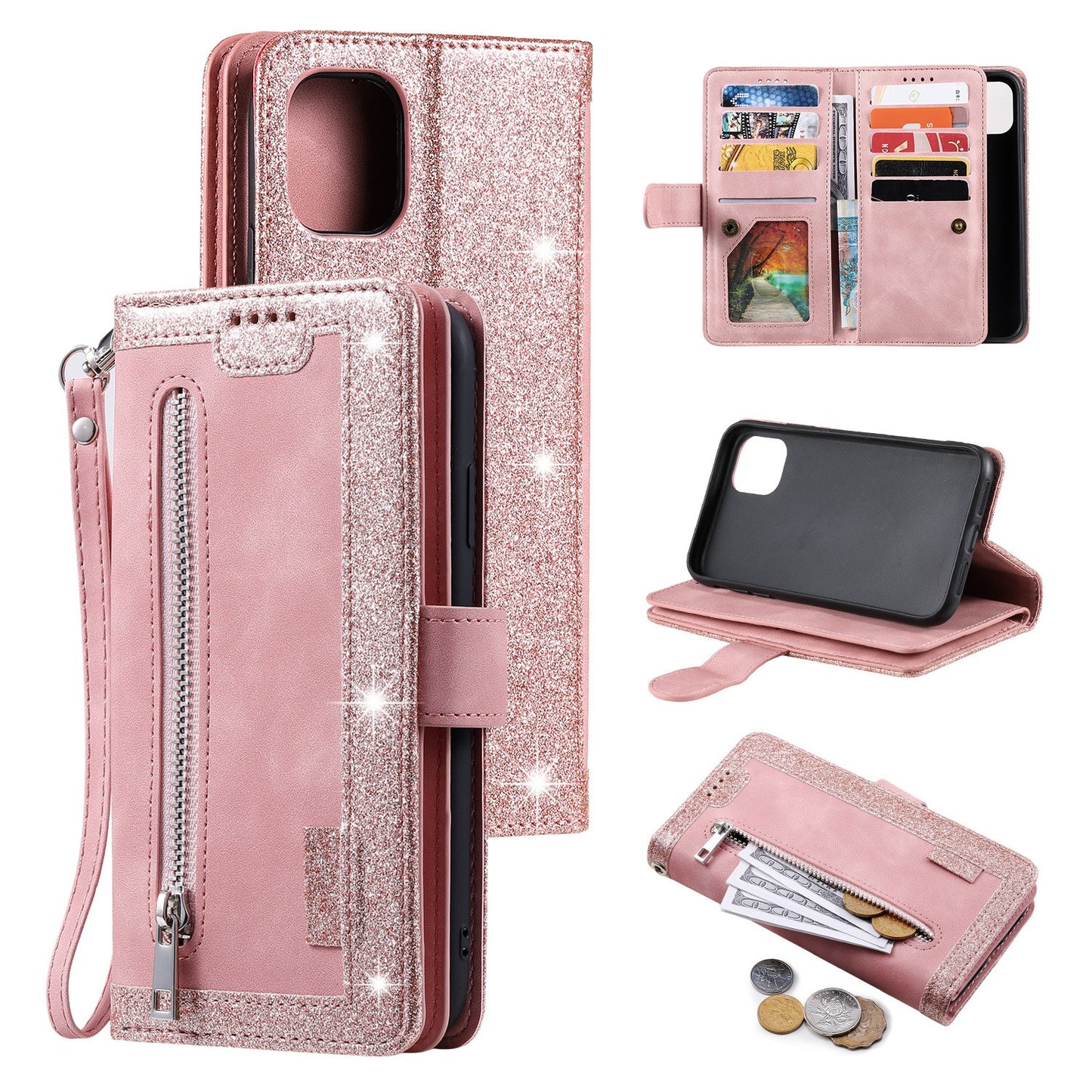 Zipper Leather Wallet Case For iPhone 17 Pro Max /16/15 Flip Cover