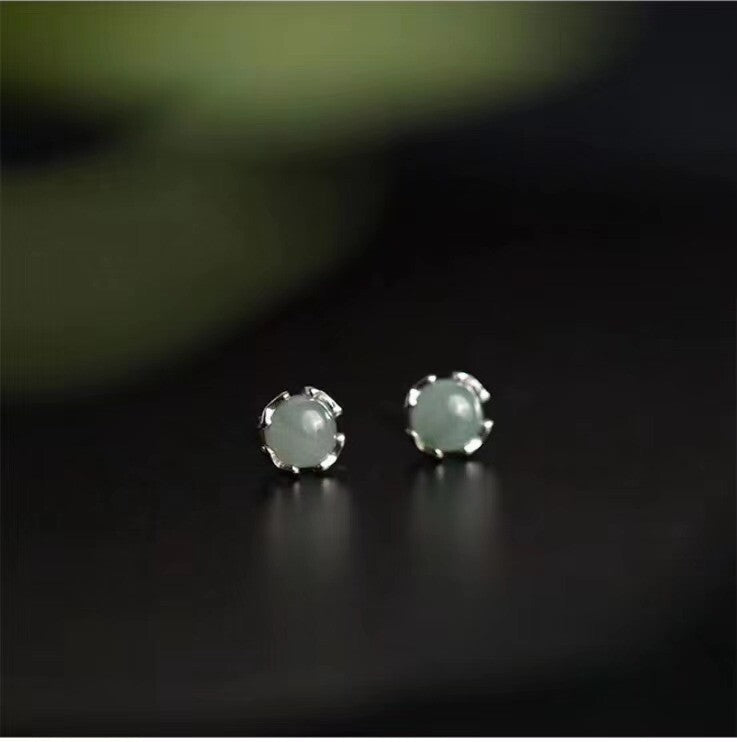 Women's Natural 6Mm Jade Heart Shaped Earrings 925 Sterling Silver