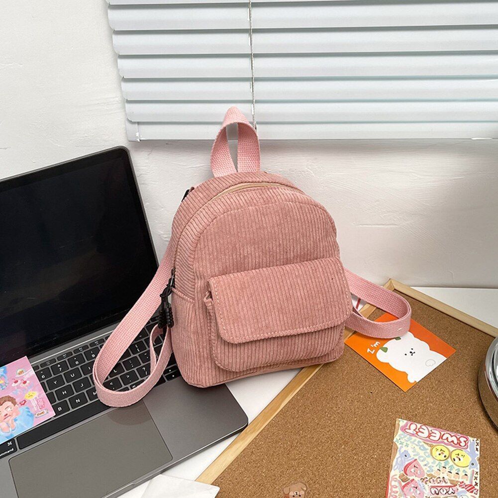 Fashion Women Backpack Corduroy Small Student Bookbag Traveling 19*19*9CM Square