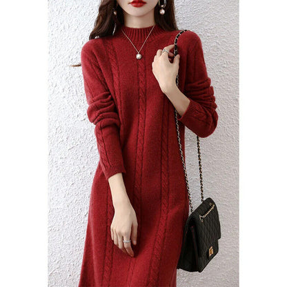 Women's Sweater Knitted Dresses Wool Ladie Dress Winter Pullovers Casual Skirts