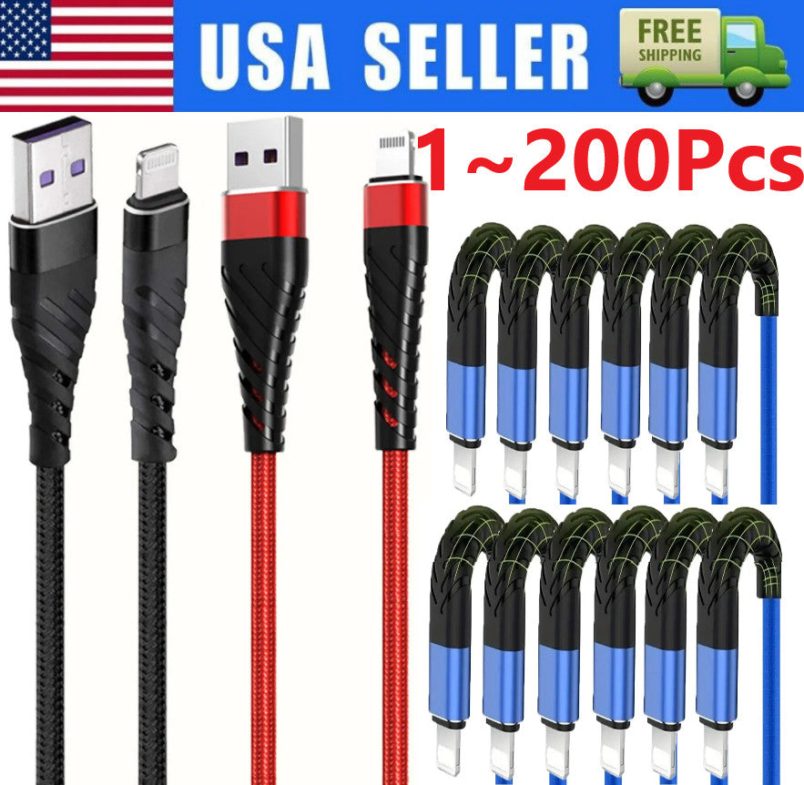 Braided Fast Charger Cable Heavy Duty USB Cord For iPhone 14 13 12 11 X XR 8 lot