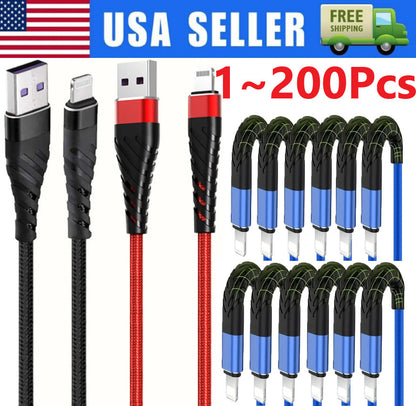 Braided Fast Charger Cable Heavy Duty USB Cord For iPhone 14 13 12 11 X XR 8 lot
