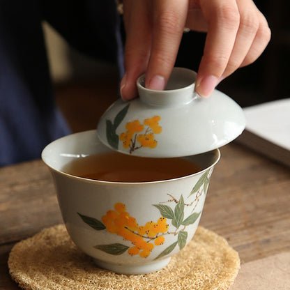 150ml Hand Painted Loquat Gaiwan Tureen Kung Fu Tea Ceremony Coffee Cups Bowls