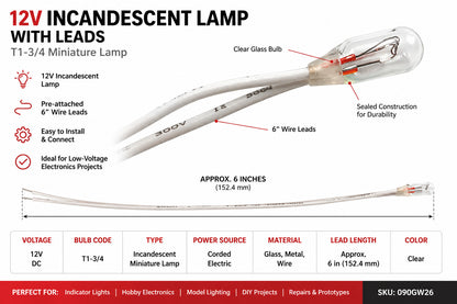 12V Incandescent Lamp with 6" LeadsPack of 100
