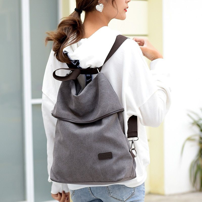 Canvas Backpack Fashion Shoulder Bag Traveling School Purse Rucksacks Blue Khaki