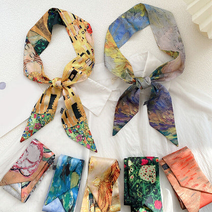 Long Skinny Silk Scarf Narrow Neckerchief Headband Handle Bag Band 105*6cm 1PCS