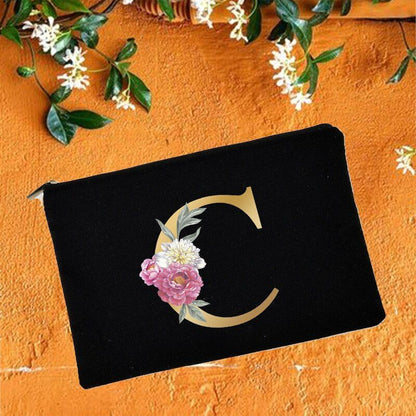 Makeup Bag Floral Alphabet Print Cosmetic Case Bridal Party Pouch Purse 14*22 CM