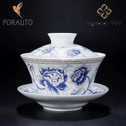 Blue White Porcelain Gaiwan Teacup 260ml 8.6oz Handmade Chinese Kungfu Tea Set