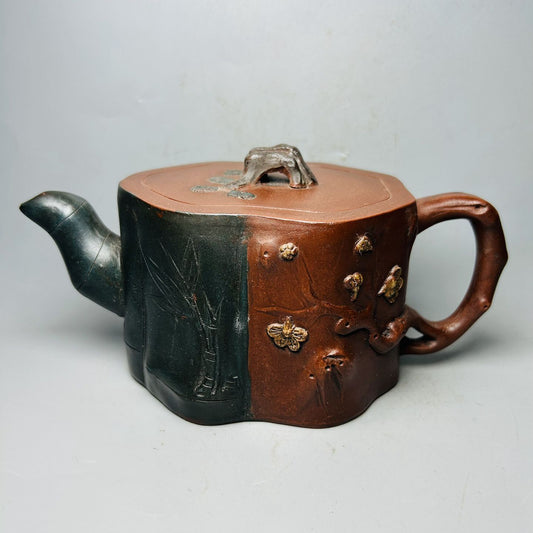 Vintage Chinese Yixing Purple Clay Teapot Zisha Ceramic Pine Bamboo Plum Blossom