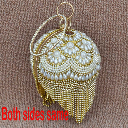 Golden Silver Beaded Ball Evening Shoulder Bag Wedding Party Handbag Crystal Bag