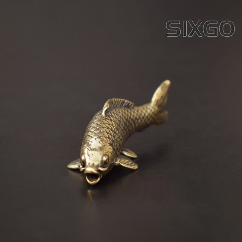 Retro Brass Carp Fish Figurine Miniature Ornament Copper Animal Feng Shui Crafts