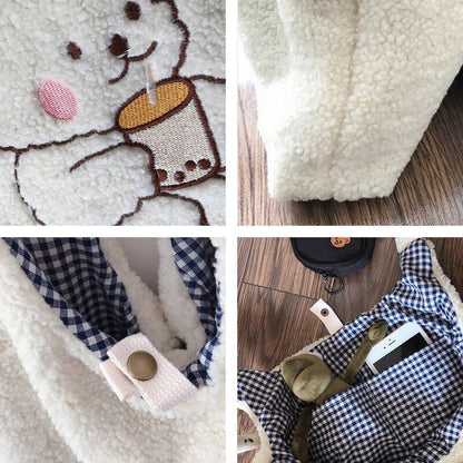 Canvas Purse Shoulder Bag Bear Embroider Crossbody Handbag Casual Shopper Bag