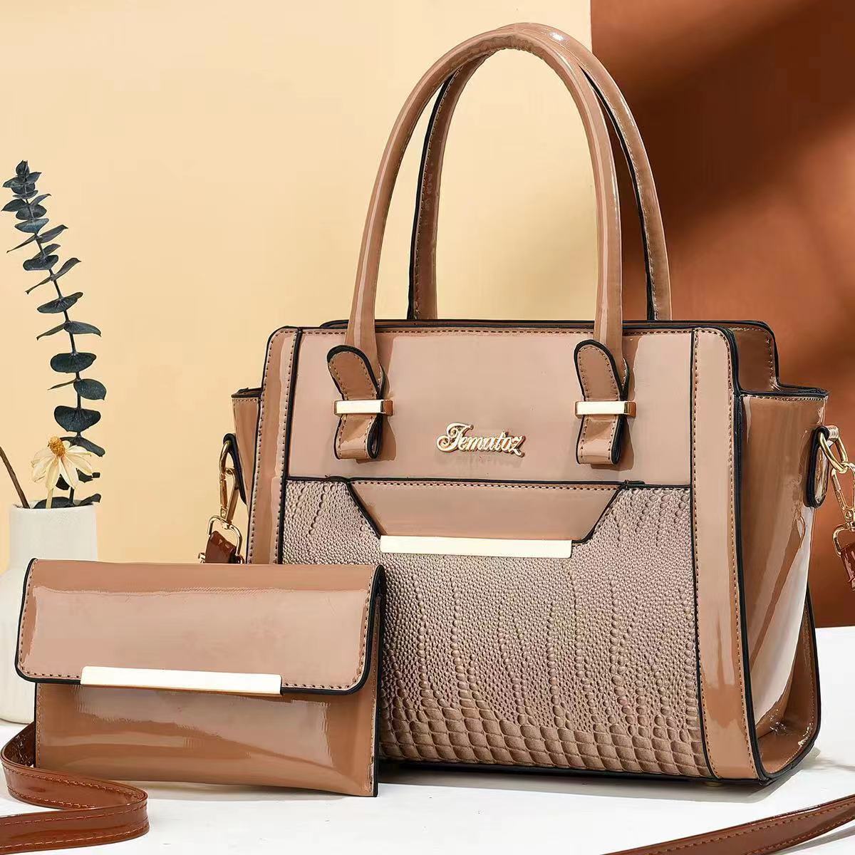 2 in1 Set Women Handbag PU Leather Messenger Shoulder Tote Purse Crossbody Bag