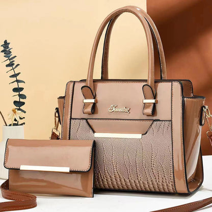 2 in1 Set Women Handbag PU Leather Messenger Shoulder Tote Purse Crossbody Bag