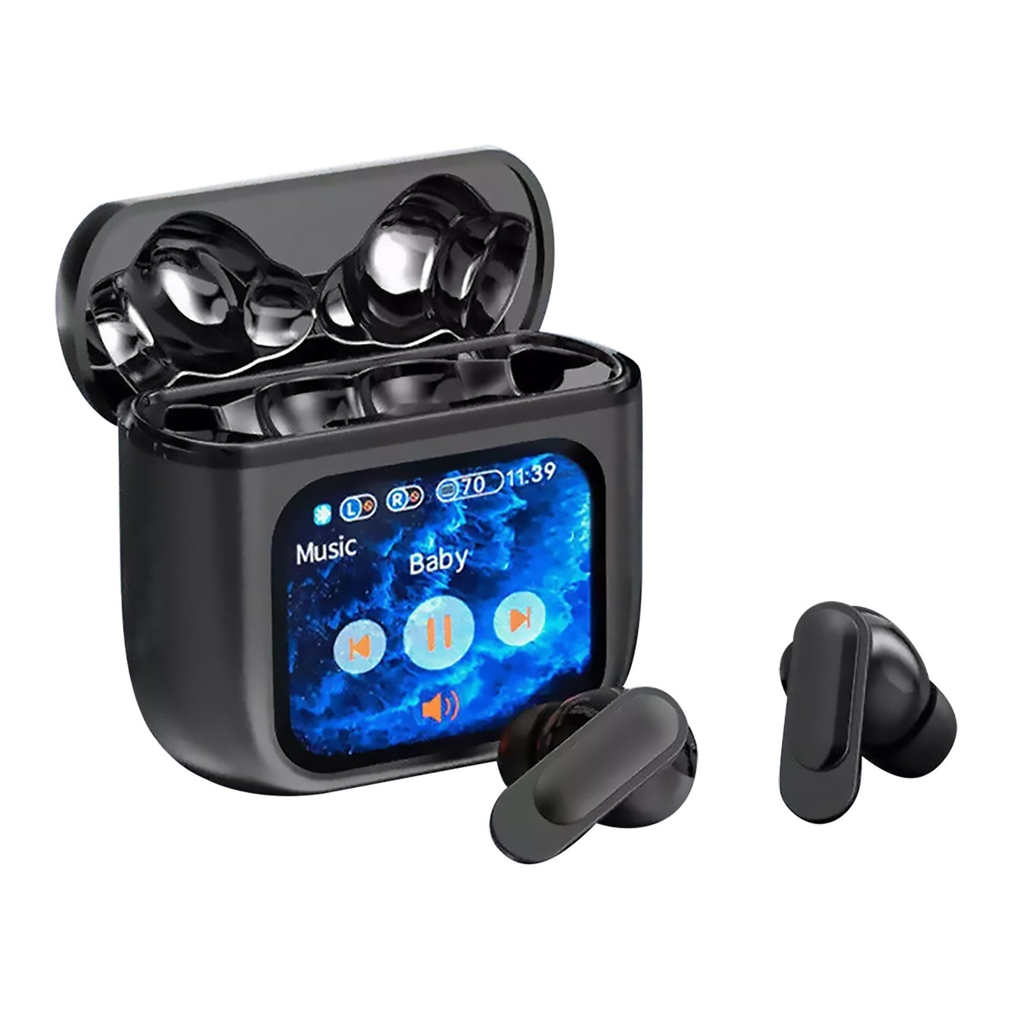 Black Bluetooth 5.4 Wireless Headphone Visible LED Touchscreen Earphones