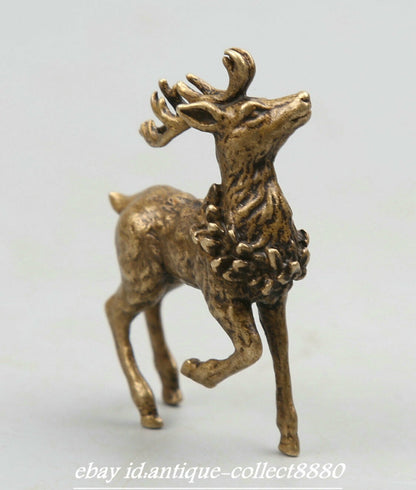 Curio Chinese Bronze Animal Lovable Deer Small Statue Statuary Tea Pet