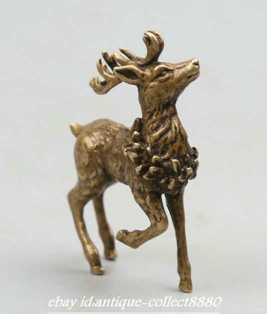 Curio Chinese Bronze Animal Lovable Deer Small Statue Statuary Tea Pet