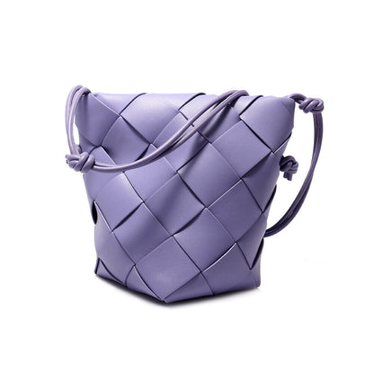 Woven Real Leather Bucket Basket Shoulder Bag Clutch Purse Tote Crossbody Women
