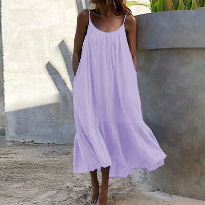 Womens Summer Sleeveless Loose Dress Beach Slip Sundress Swing Baggy Solid Color