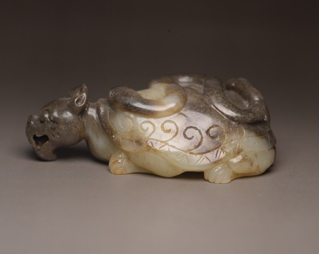 Chinese Antique Hetian Jade Carving Dragon Turtle Statue Sculpture Nice Artwork