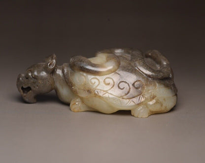 Chinese Antique Hetian Jade Carving Dragon Turtle Statue Sculpture Nice Artwork