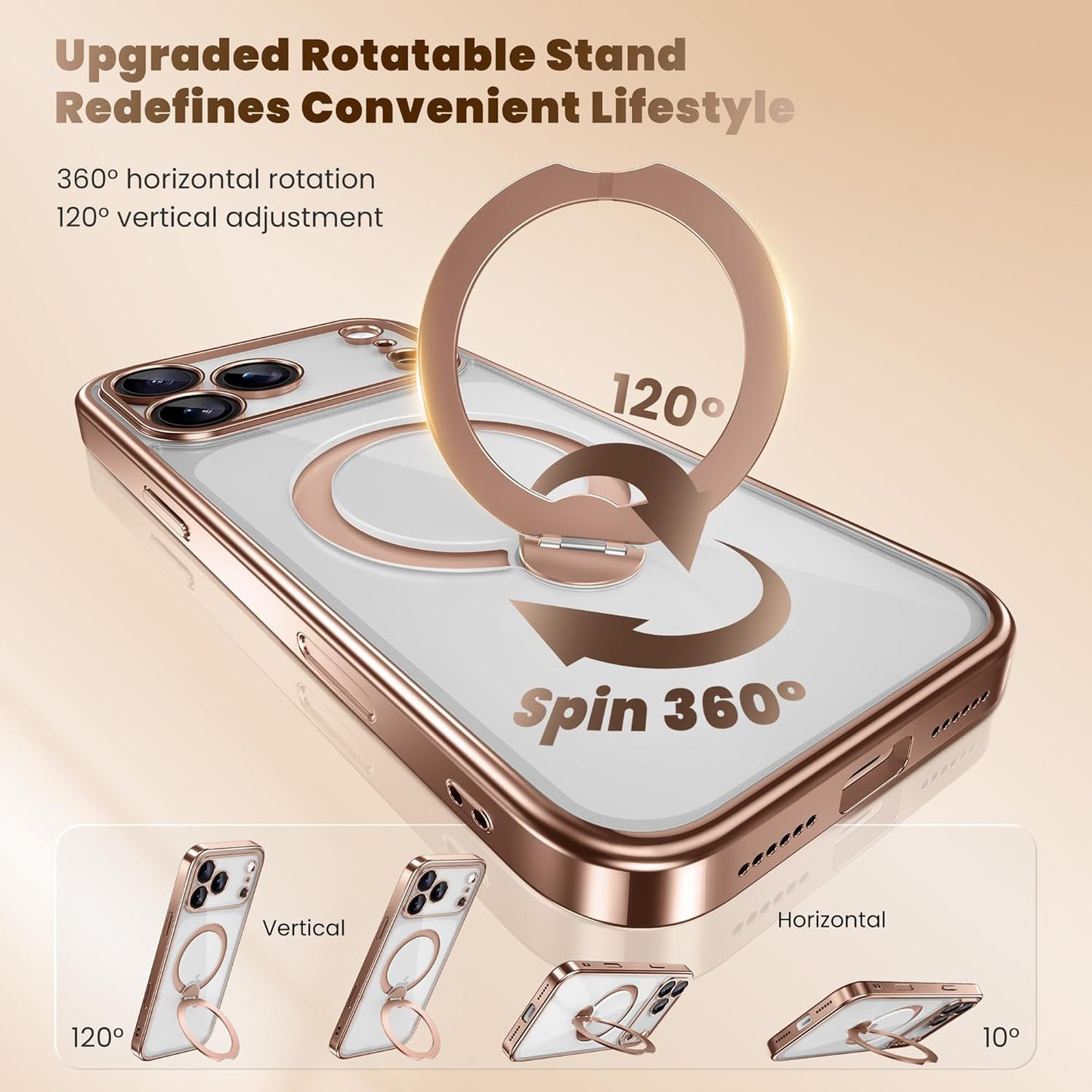 for Iphone 17 Pro Case with 360° Spin Magnetic Stand,[Compatible with Magsafe] [
