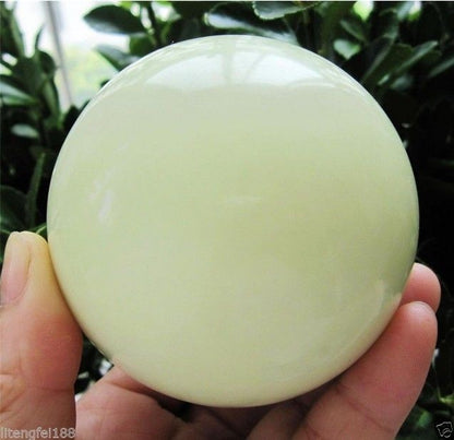 80-82mm blue Glow White Jade Stone Glow In The Dark Stone Ball 780g