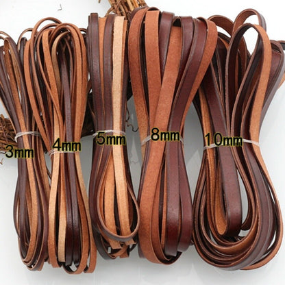 Coffee Genuine Real Leather Flat Cord DIY Crafts Strap Rope String Bracelet Long