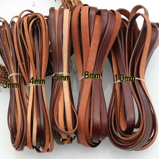 Coffee Genuine Real Leather Flat Cord DIY Crafts Strap Rope String Bracelet Long