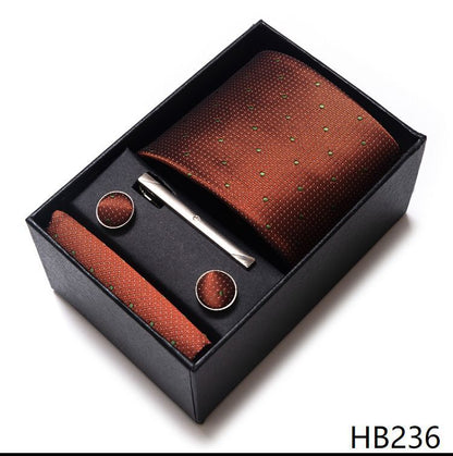 Men Neckties 5Pcs Business Ties Hanky Cufflink Set Clips Corbatas Gift Box 7.5cm