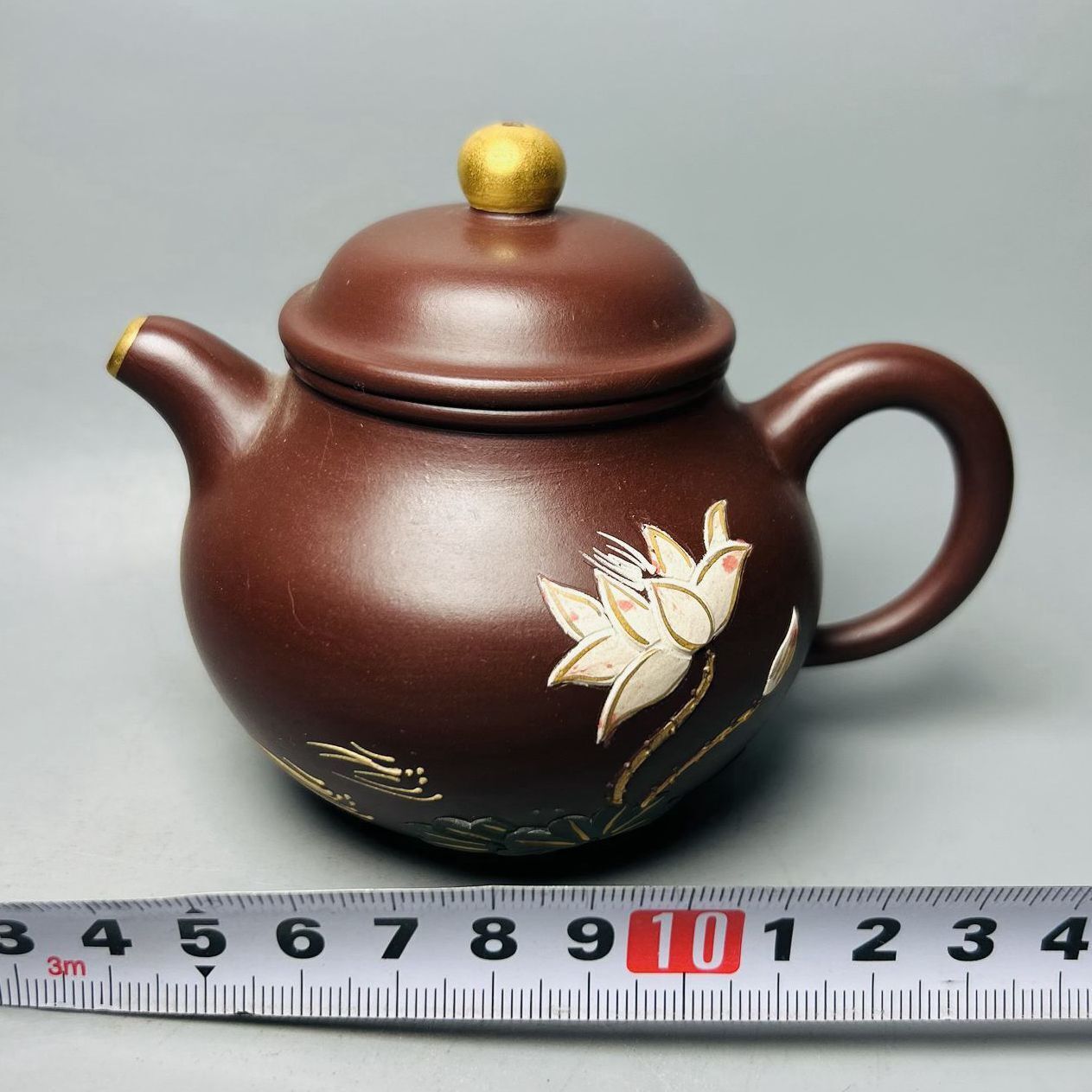 Chinese Yixing Purple Clay Teapot Zisha Ceremony Painted Fine Lotus Flower Rare