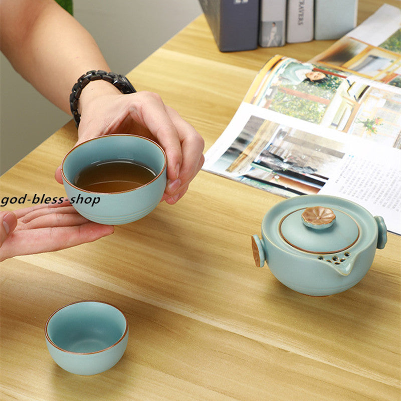 Tea Pot + 2 Tea Cups + Tea Canister + Portable Bag Ceramic Tea Set For Travel