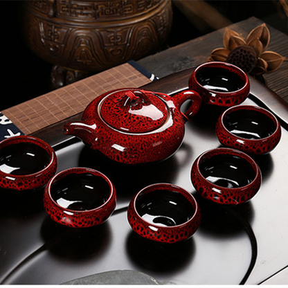 7pcs/set Tea Cups Tea Pot Creative KungFu Tea Service Ceramic Red Glaze Tea Set