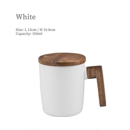 Embersceramic Nordic Ceramic Coffee Mug with Wood Handle and Premium Gift Box