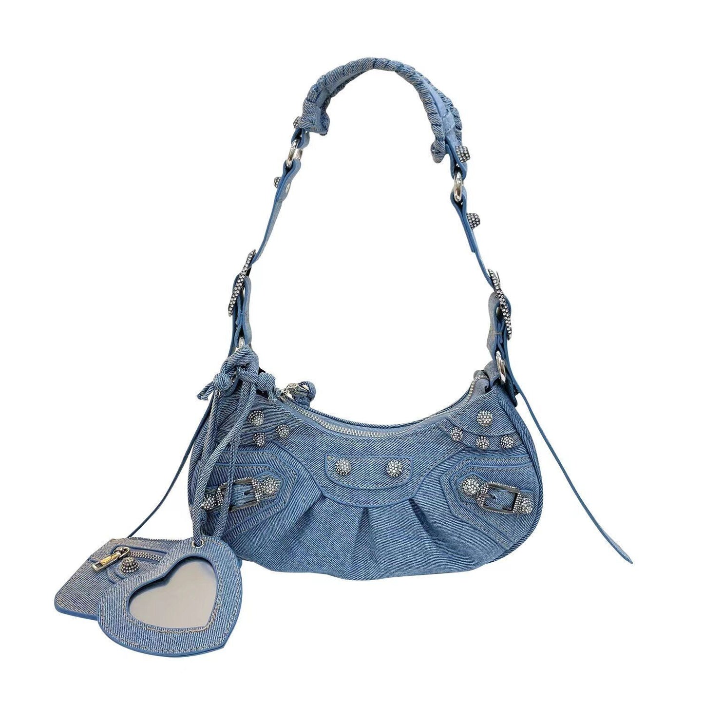 Shoulder Bag Handbag Pleated Rivet Fashion Underarm Bag Motorcycle Bag Polyester