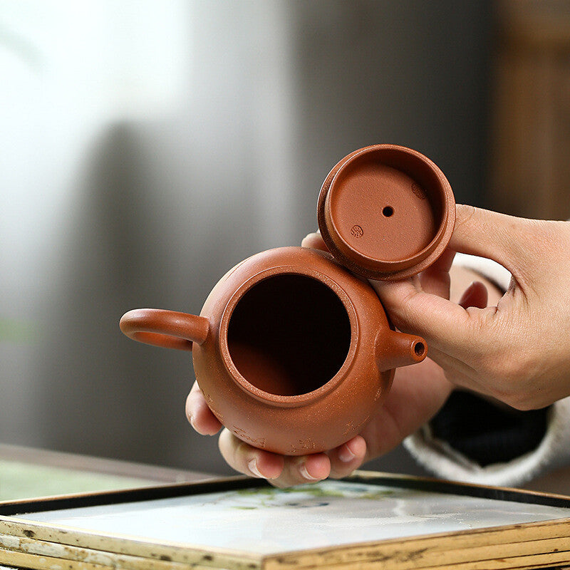 210ml Chinese Yixing Handmade Carved Purple Clay Teapot Kung Fu Tea Set Decorate