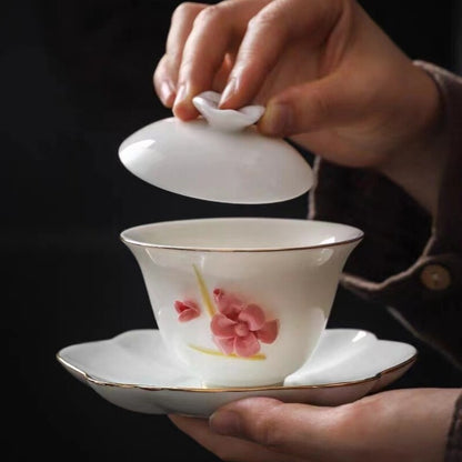 Fat Mutton Jade Porcelain Gaiwan Handmade Craft Ceramic Tureen For Lady 110ml