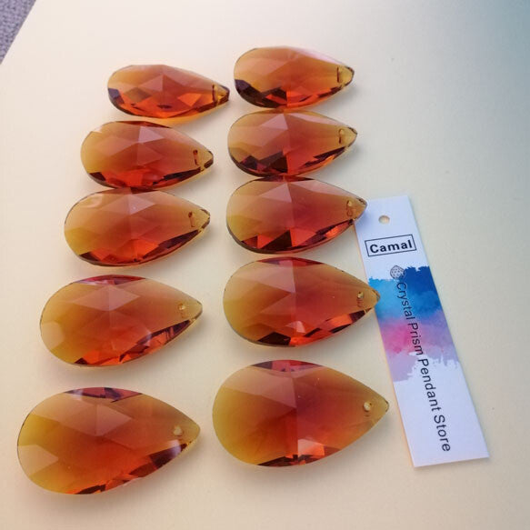 10pcs 38mm Amber Teardrop Chandelier Crystal Prisms Suncatchers Hanging Pendant