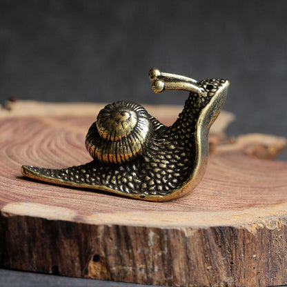 2PC Retro Pure Copper Mini Snail Statue Tea Pet Collection Antique Home Decor