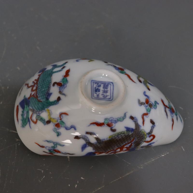 4.3" Chinese Ming Chenghua Blue & White Doucai Porcelain Kylin Design Tea Shovel