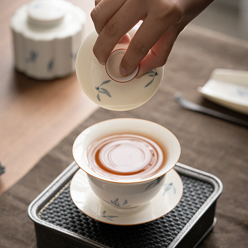 165ml Ceramic Porcelain Handmade Hand Painted Gaiwan Tea Lid Cup Tea Bowl