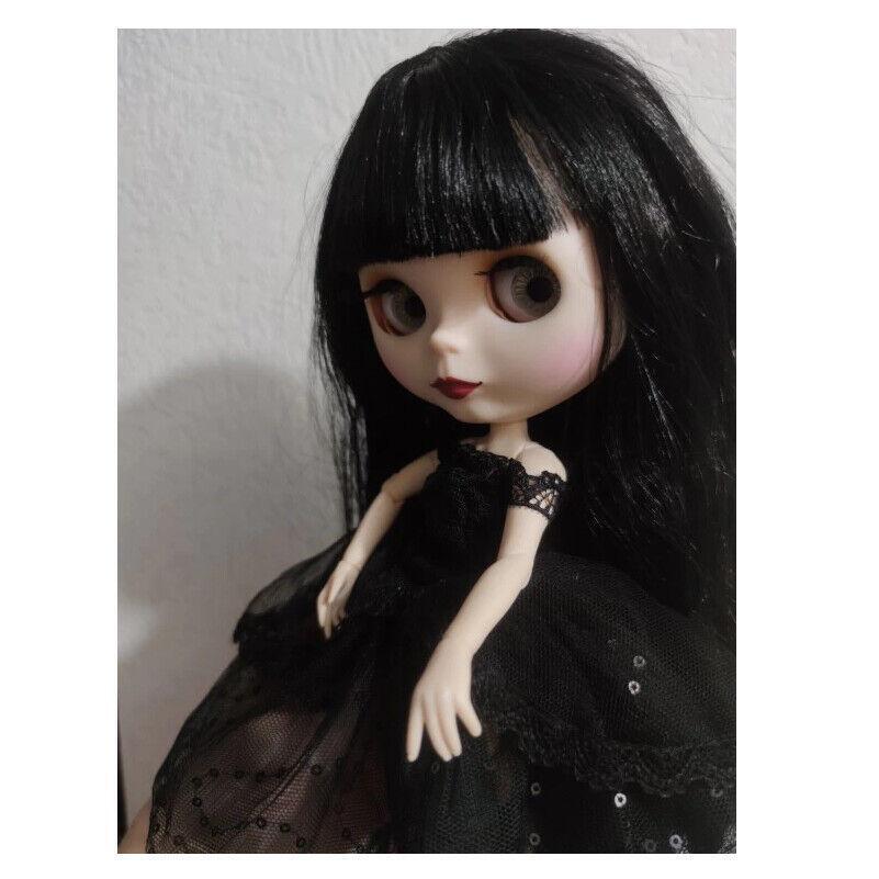 Nude Blythe Doll from Factory 12" Jointed Body Matte Face White Skin Black Hair