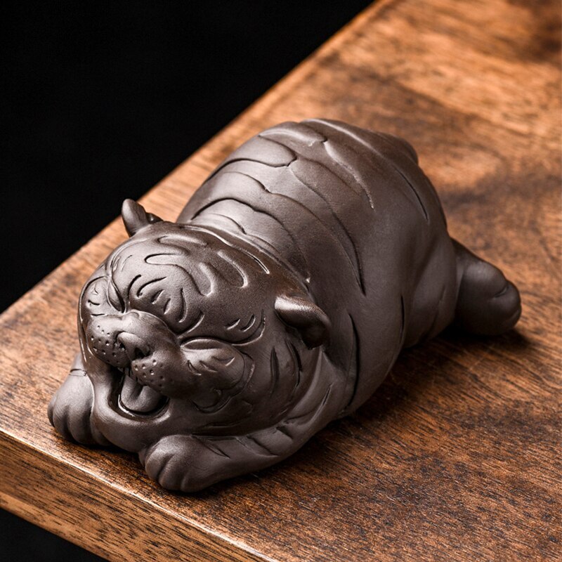 Chinese Purple Clay Tea Pet Lucky Cute Tiger Handmade Crafts Home Zisha Tea Set